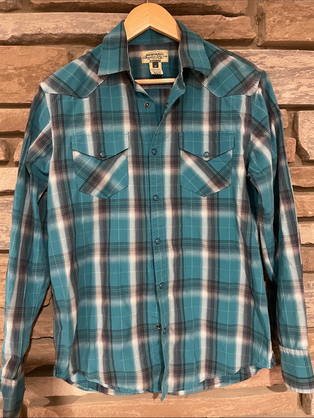 American Rag Teal Plaid Button-Down Western Shirt
